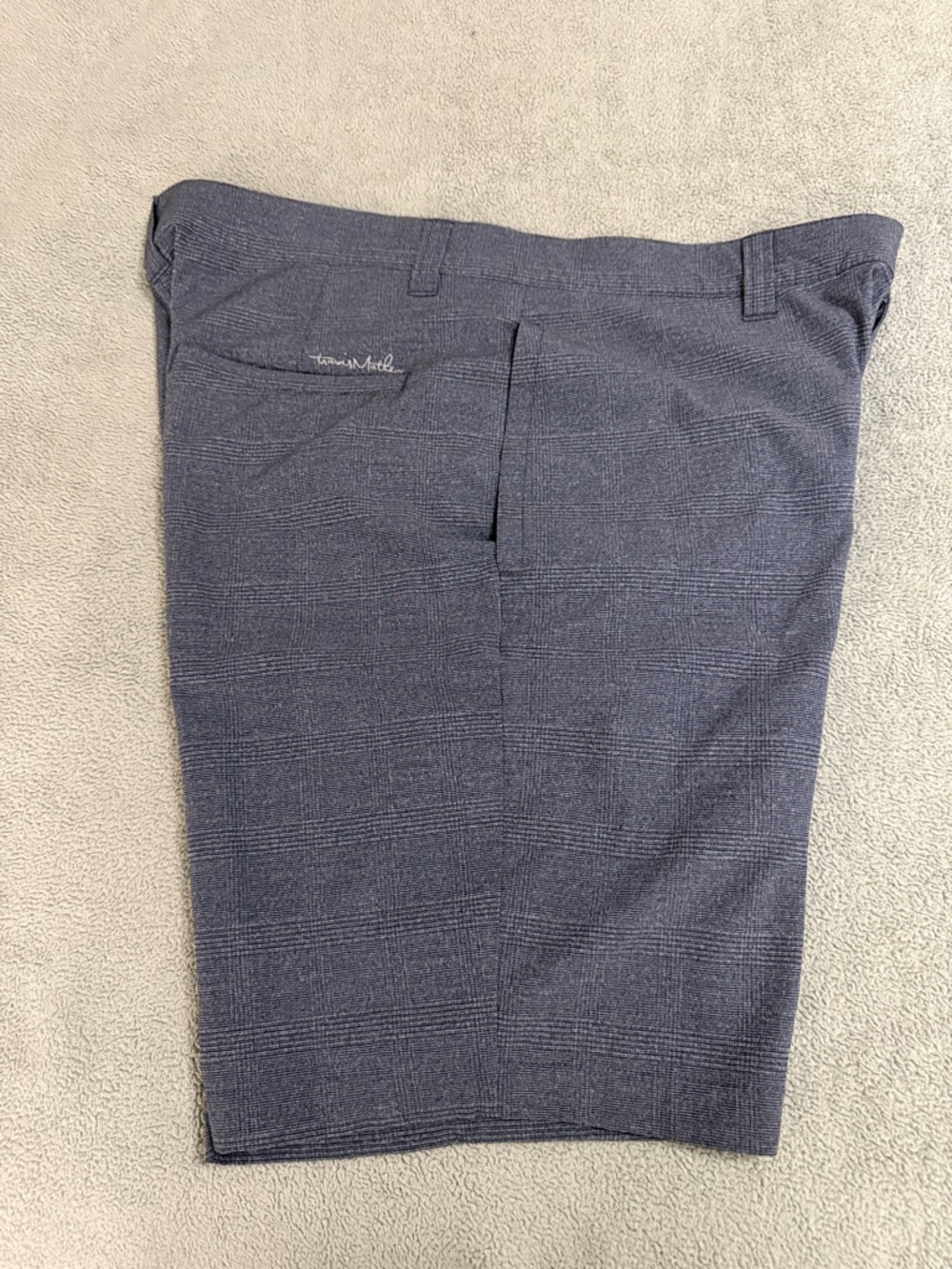 Travis Mathew Men's Dark Navy Plaid Flat-Front Shorts